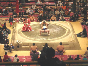 A Sumo wrestling match in Tokyo, Japan.