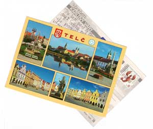 Postcards from the Czech Republic I penned to myself. On the back of one I wrote: 'Sitting in garden of Italian restaurant and flying ants keep falling on me. I just found a wing on my shoulder. There’s an ant on my paper. They’re beginning to fall with more frequency. I’m getting the check. I’m wearing red shoes.'