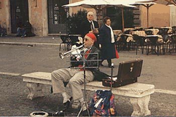 Street musician in Budapest. Kent E. St. John photo.