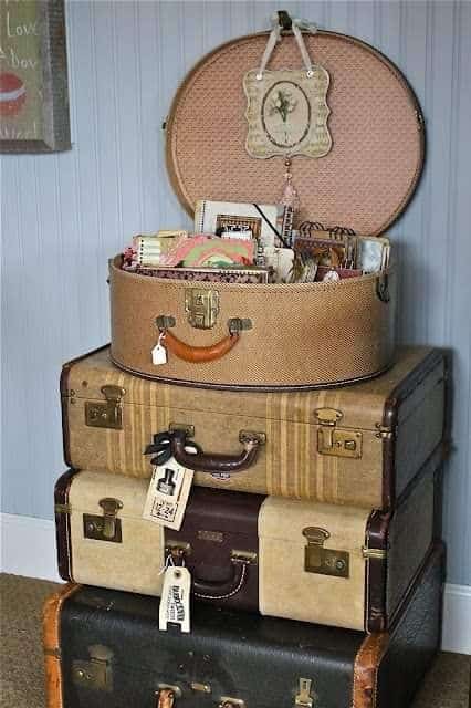 Set of Vintage Leather Luggages antique Suitcases 1920s 