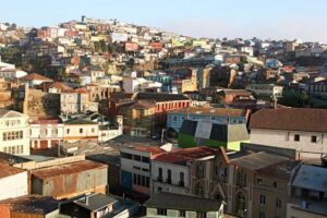 Ramshackle houses on the hillside of Valparaiso, Chile.