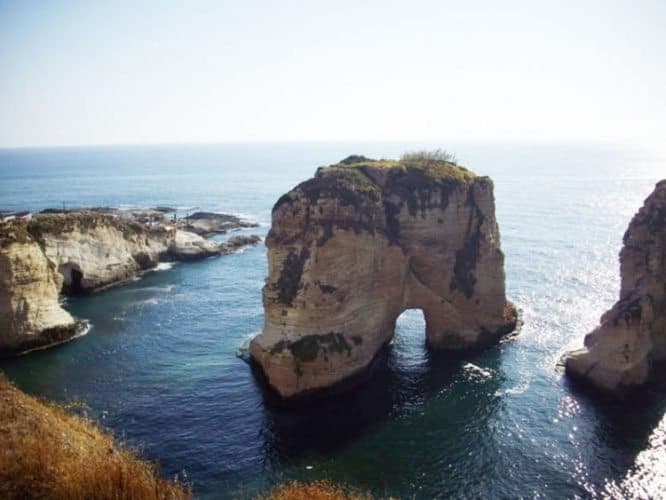 Pigeon’s Rock from the Corniche Beirut, a seaside boulevard in the Lebanese capital.