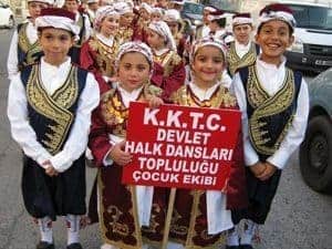 Children in traditional folk dancing costumes in North Cyprus.