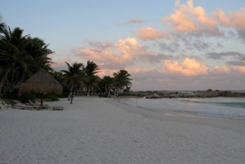 Tulum's beach at sunset.