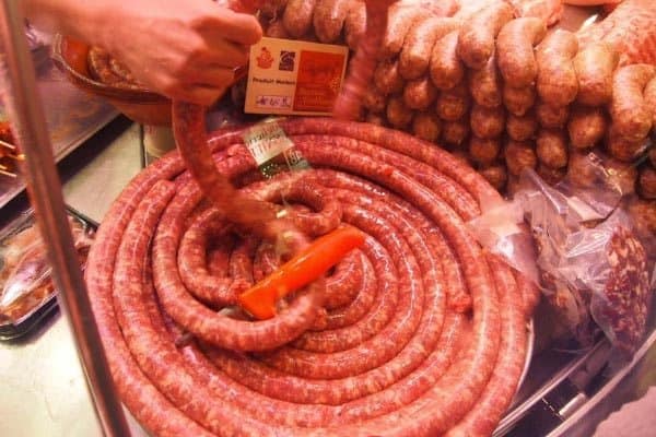 Toulouse sausages in the city's downtown public market.