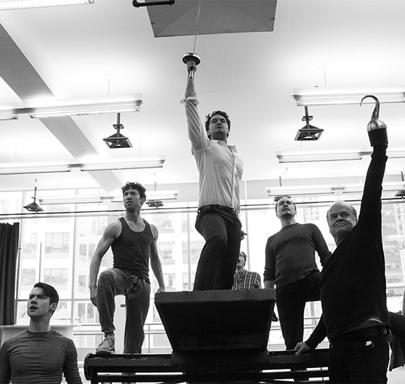 Matthew Morrison (center), Kelsey Grammer (right), and the cast of Finding Neverland.