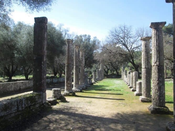 ancient columns in Olympia, Greece.