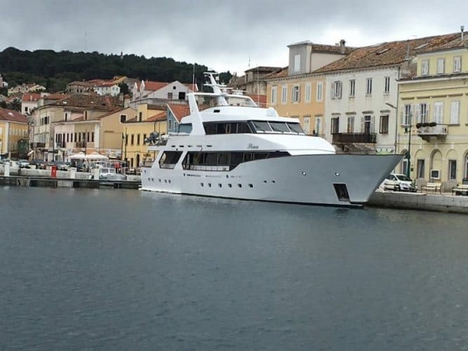 A big yacht on the island of Losinj, Croatia.