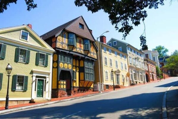 Benefit St Providence RI, one of many brick sidewalked streets of this pretty small city.