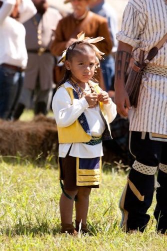 Cherokee boy wearing traditional clothing from the mid-1800s