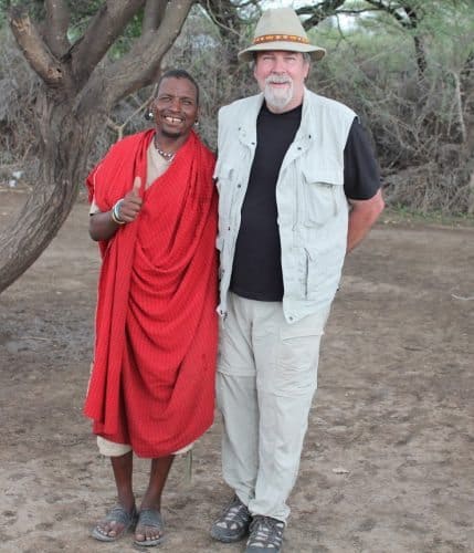 The author visits with a Barbaig elder in Tanzania.