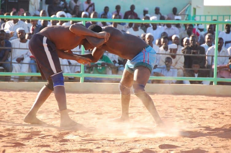 Nuba wrestling is a popular sport in Sudan.