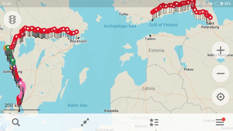 Map of the bike journey across Scandinavia.