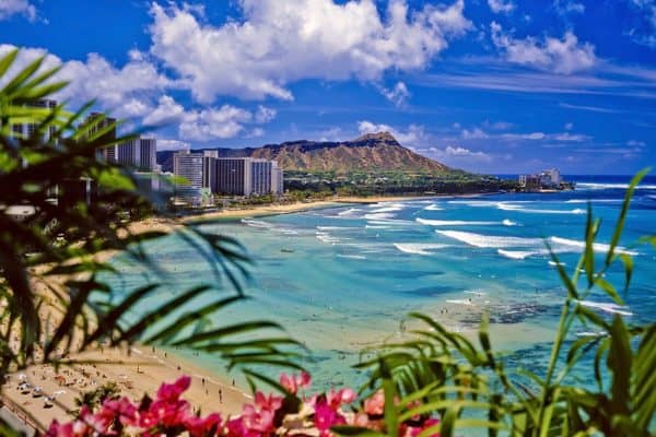 Waikiki Beach and Diamond Head on Oahu, Hawai'i.