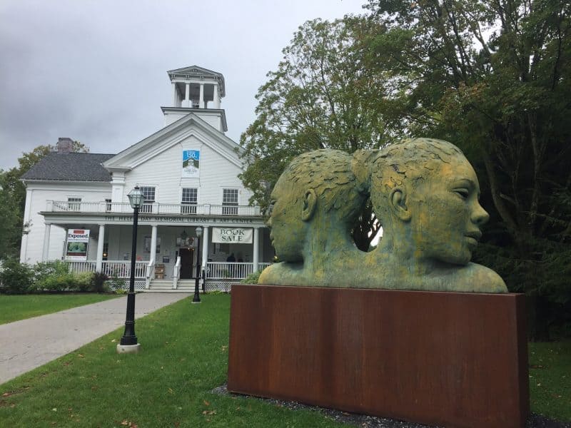 The Helen Day Art Center and the first piece of the "Exposed" exhibition.