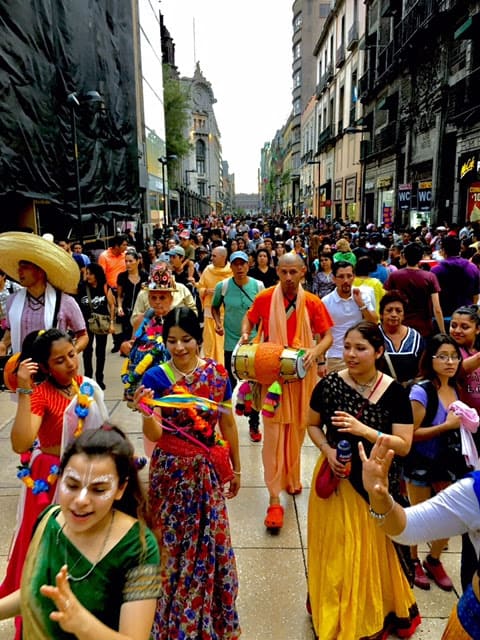 Hare Krishna Performers on Madero Street, Mexico City.