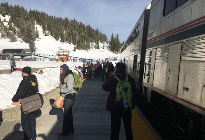 The Amtrak train to the slopes in Winter Park outside of Denver Colorado. Max Hartshorne photo.