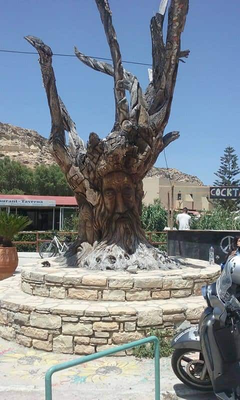 Tree Sculpture at the Entrance of Matala Village in 2016 Crete, Greece.