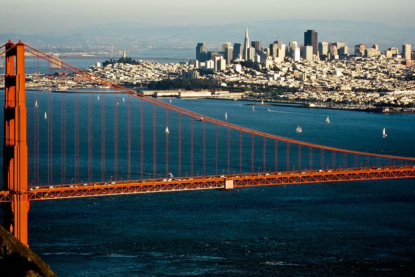 The iconic red bridge that goes to Marin County from San Francisco.