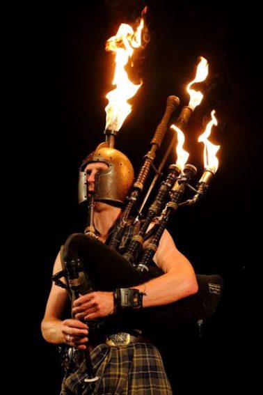 flaming bagpipe player