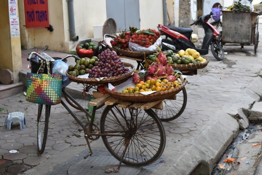 Bikes with fruit in Hanoi.