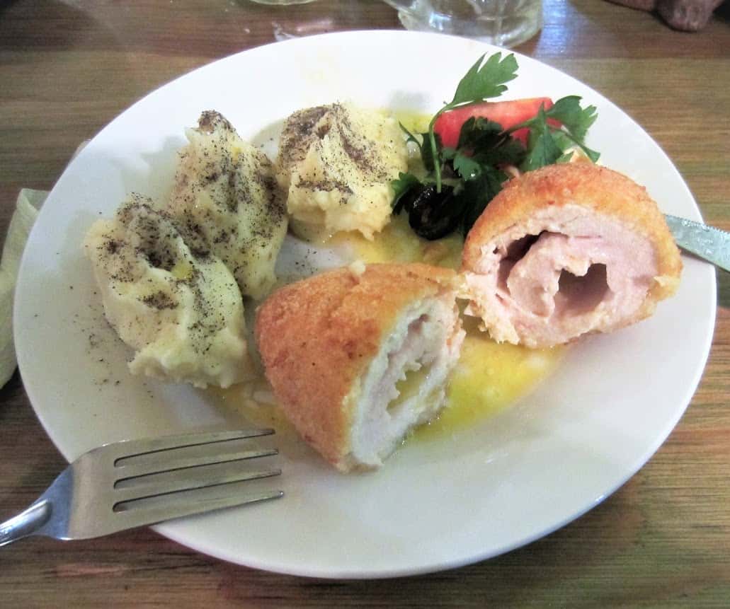 Enjoying the world-famous 'Chicken a la Kiev' in Kyiv, Ukraine