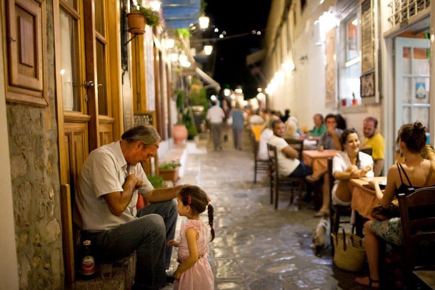 Evening dining in Hydra, Greece.