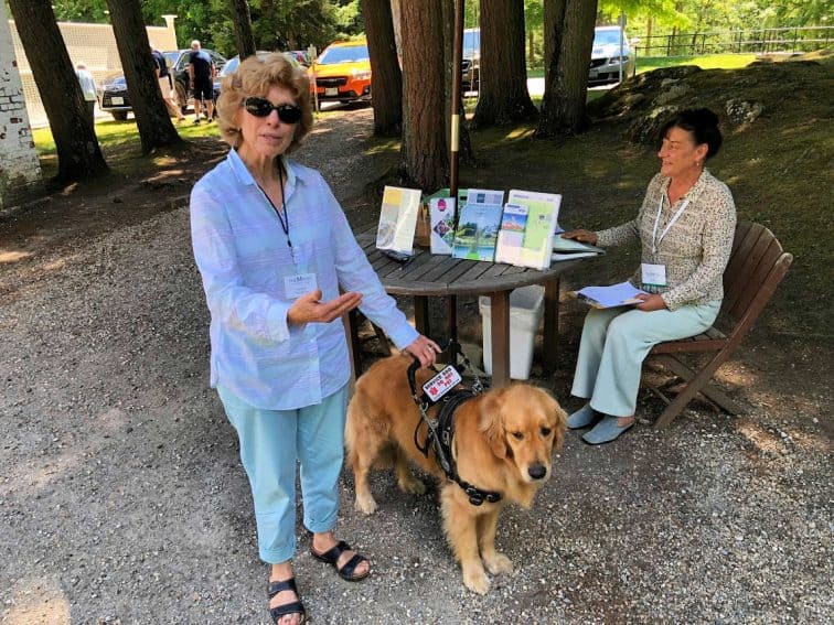 Laurie Foote, the docent at the Mount with her service dog. 