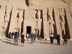 The Temple of Hathor, built to honor the pharaoh’s favorite wife, is one of two temples at Abu Simbel that were moved to higher ground when newly formed Lake Nasser threatened to engulf them.