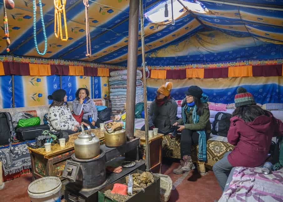 At Everest Base Camp, most travelers spending the night camp in yak wool tents heated with a small stove that burns yak dung for fuel.