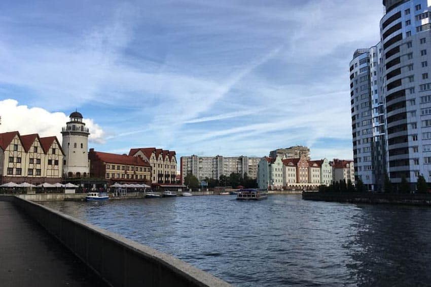 The Pregolya river which flows through the fishing village quarter