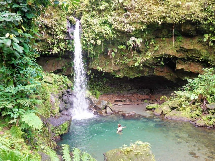 A pretty waterfalls and swimming pool on Dominica