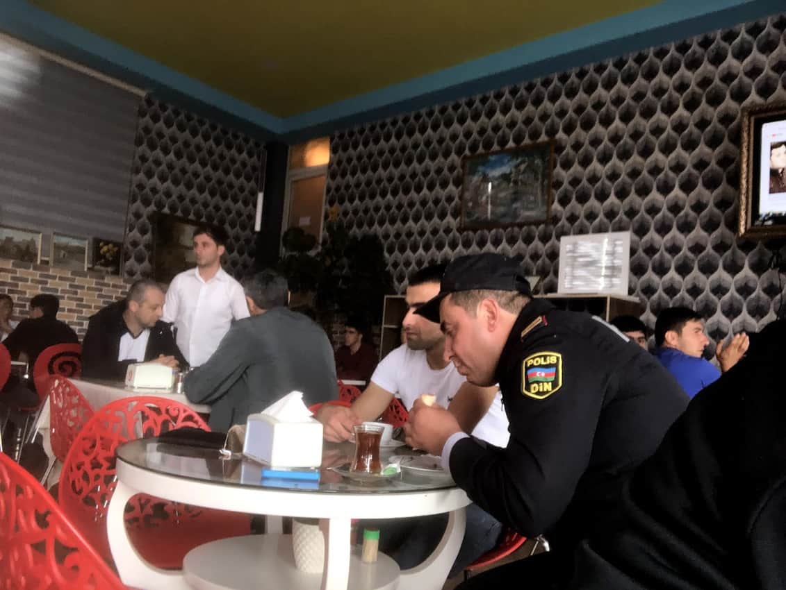 Ganjlik Restaurant busy with locals enjoying tea, Piti, Kebab, and breads.