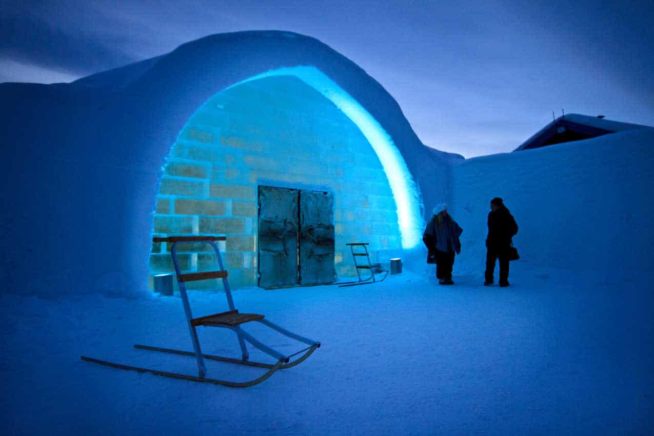 The entrance to the famous Ice Hotel in Jukkasjaervi.