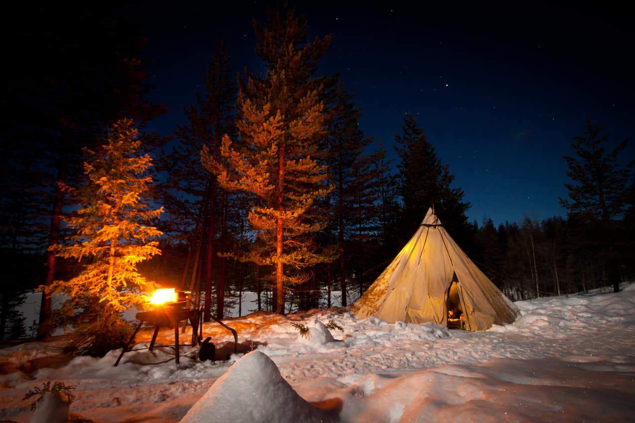 Jokkmokk/Sweden - Our beloved teepee - at -20 centigrades, somewhere in the Swedish wilderness