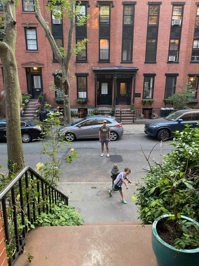 Playing stoop ball on Willow Place, Brooklyn Heights.