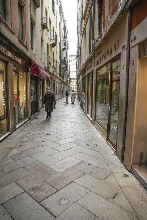 An empty street not far from St. Mark's Square. These "calli" are usually packed. 