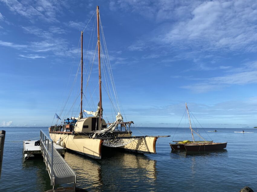 A traditional voyaging canoe named the Uto Ni Yalo in Suva, Fiji. 