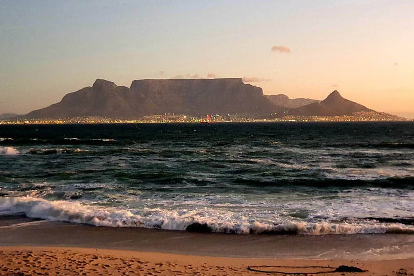 Table Mountain at sunset.