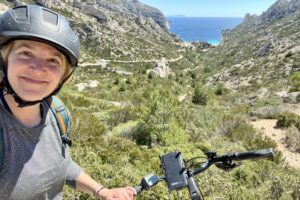 The author enjoys an e-bike trip to the Calanque de Somiou, one of many beautiful gems on the Mediterranean coast.