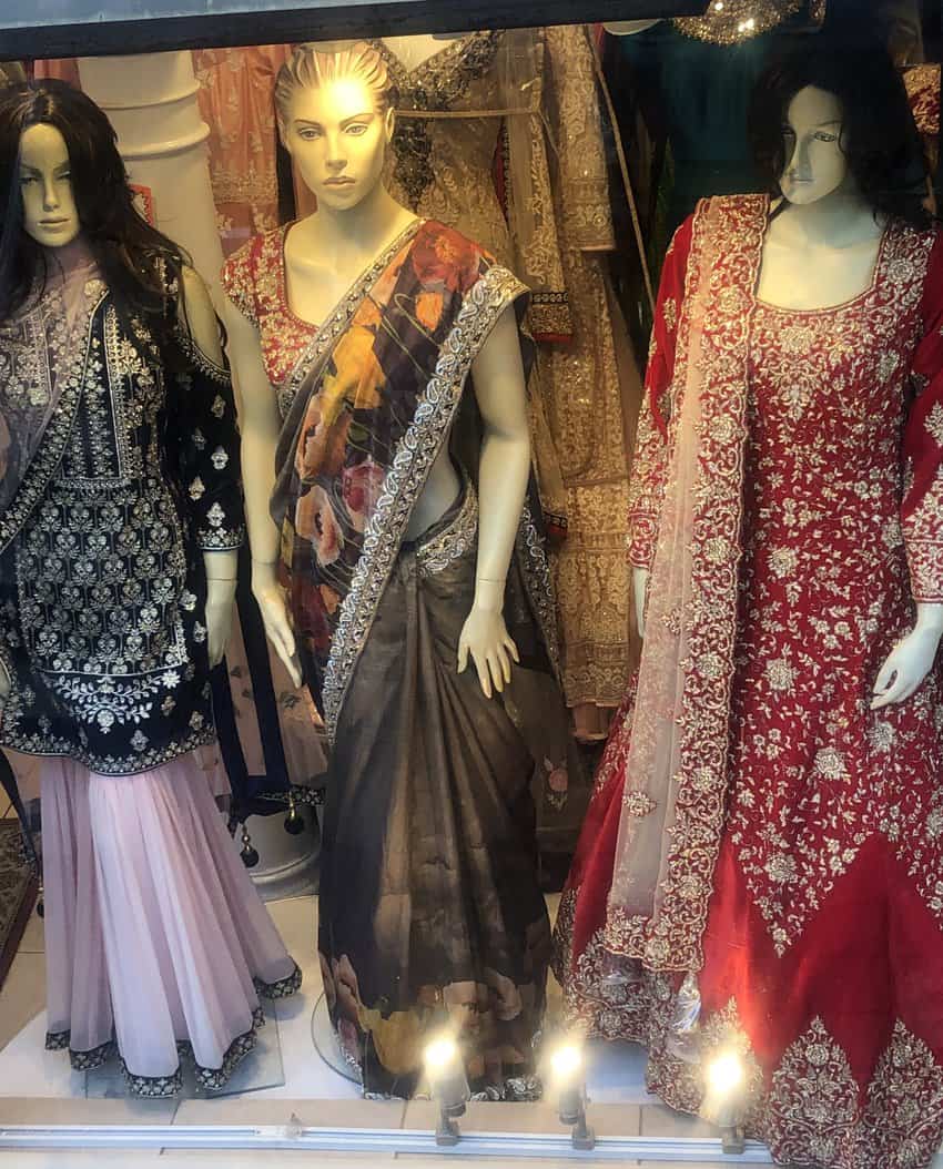 Mannequins garbed in traditional outfits in clothing stores in Jackson Heights, Queens. Photo by Susmita Sengupta