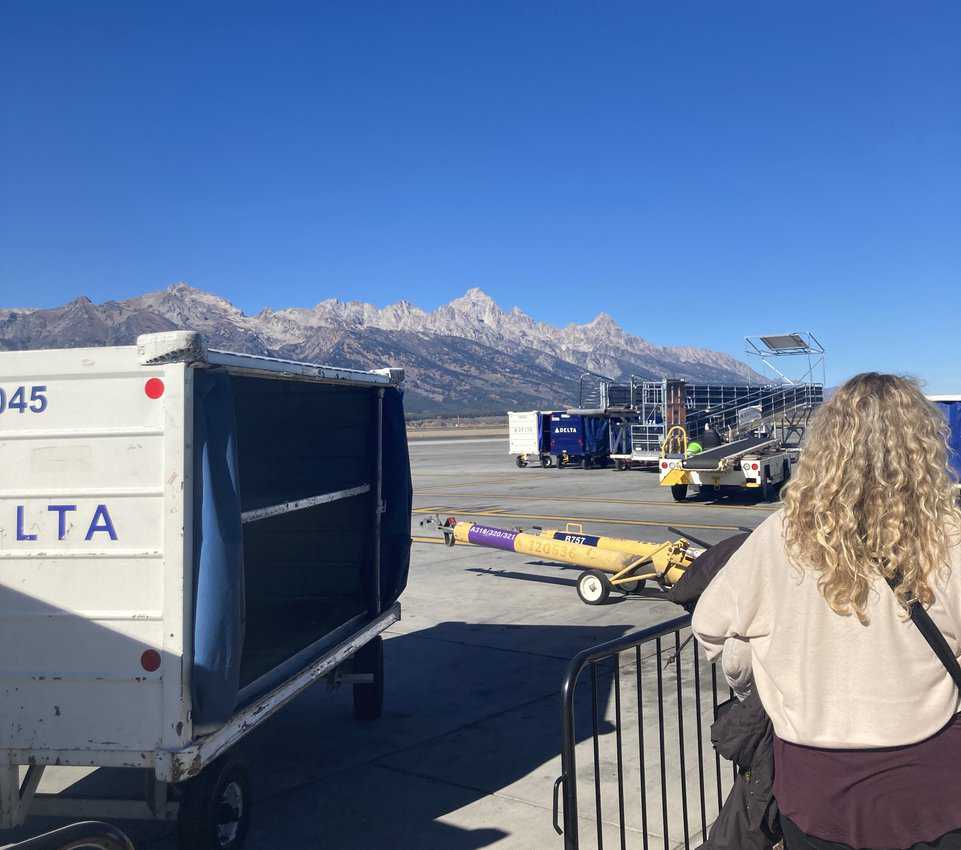 Travelers are greeted on the tarmac at Jackson Hole Airport by the stunning Tetons.