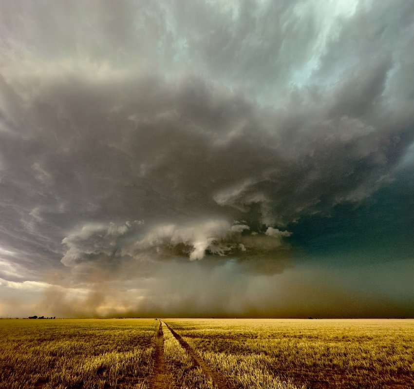 Much of Tornado Alley is agricultural land, flat as a pancake. The wind from this storm kicked up plenty of dust as seen on the horizon. Donnie Sexton photos.