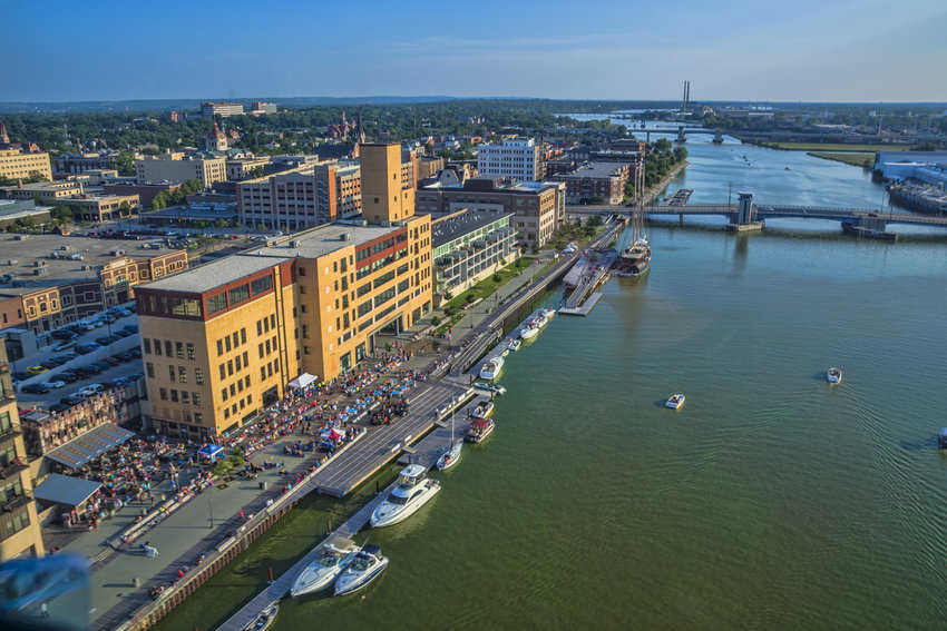 Downtown Green Bay Wisconsin and the Fox River. Chris Rand photo.