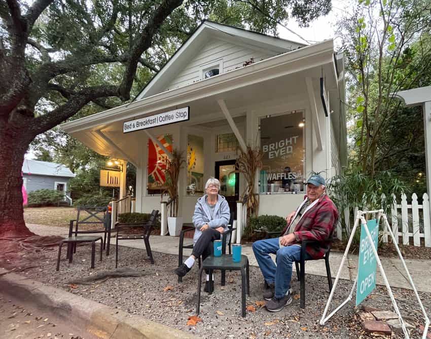 Morning coffee chat at Bright Eyed Coffee in Ocean Springs, Mississippi. A super friendly little town.