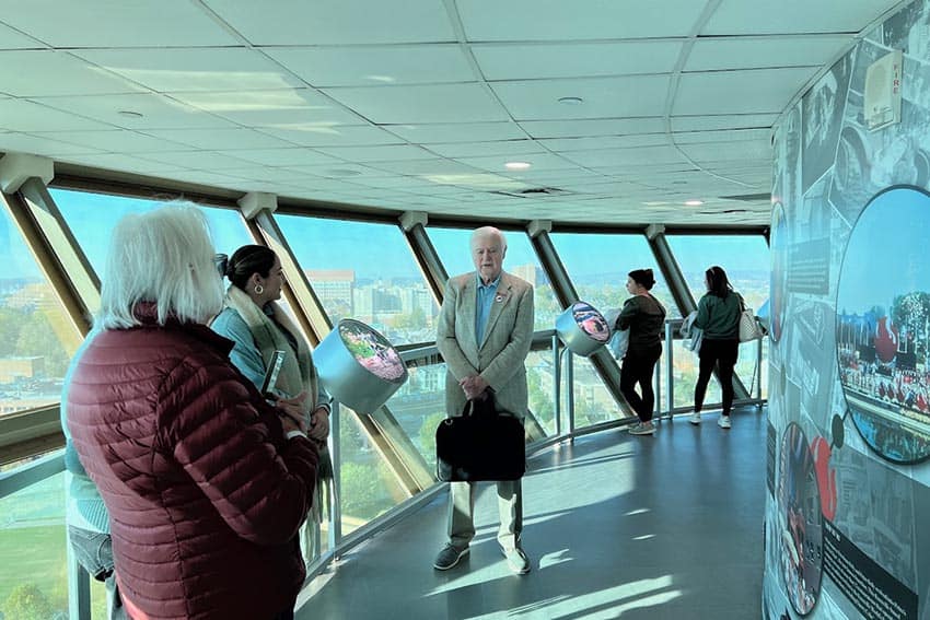 Former mayor, Randy Tyree, greets visitors at the World's Fair Park Sunsphere Credit: Ginger Warder