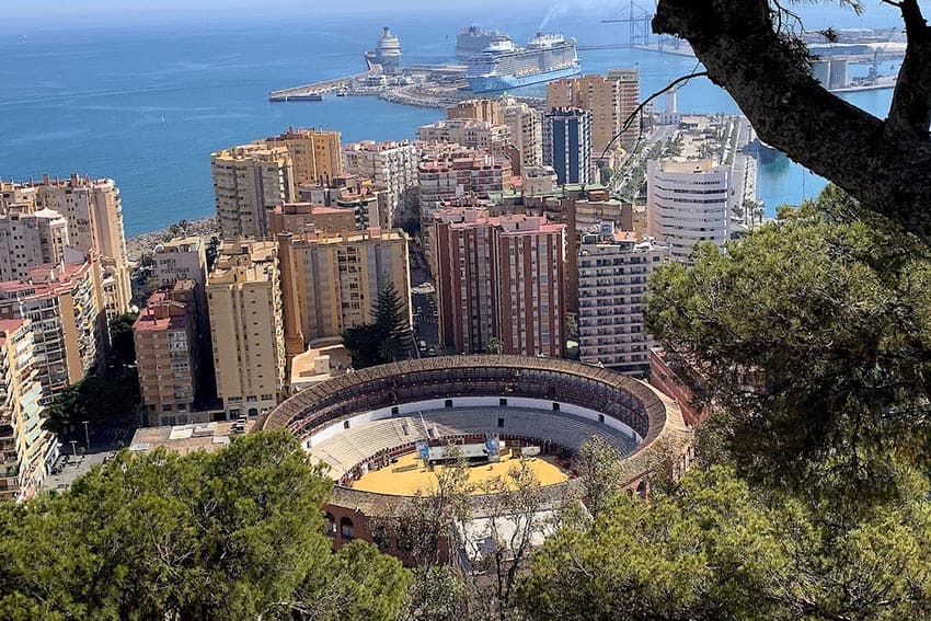 View of the Plaza de Toros de la Malagueta bullring from Parador de Málaga Gibralfaro.