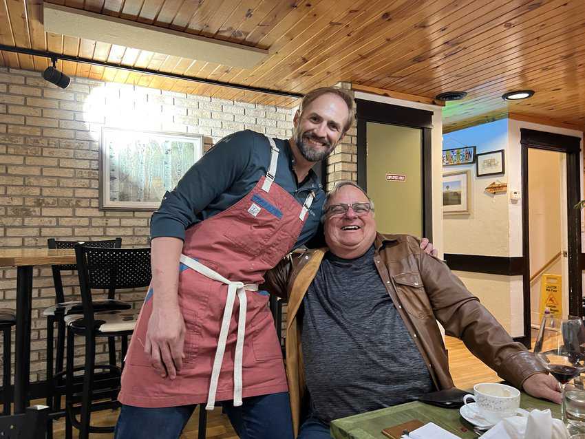Chef Joseph Raney and diner Craig Woloshyn at Skogen Kitchen in Custer. Photo by Sharon Kurtz