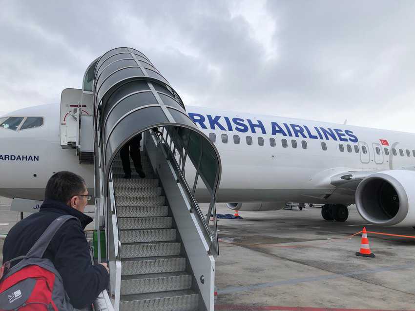 Boarding a Turkish airlines jet in Istanbul