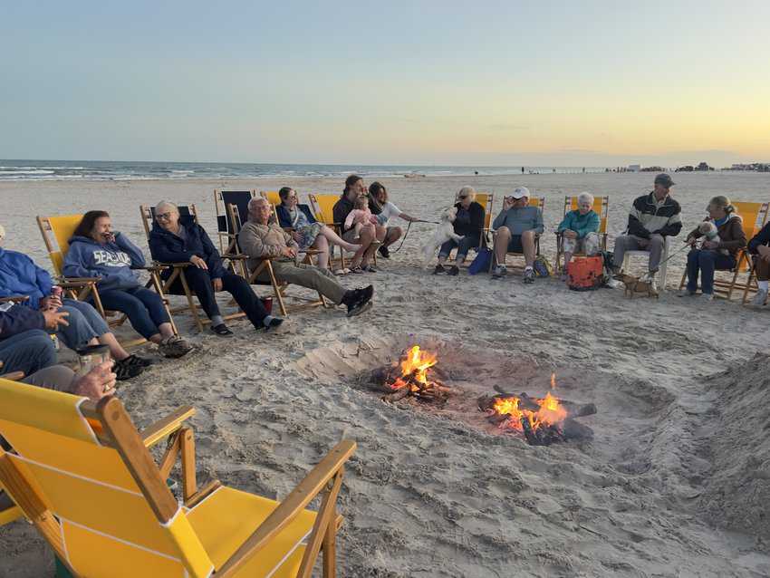 Bonfire on the beach Mustang Island Port Aransas Texas.